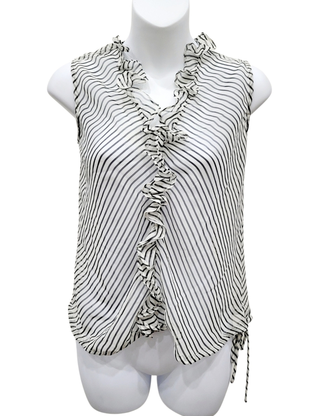2/$20 Y2K Black & White Sheer Top Blouse Size: M